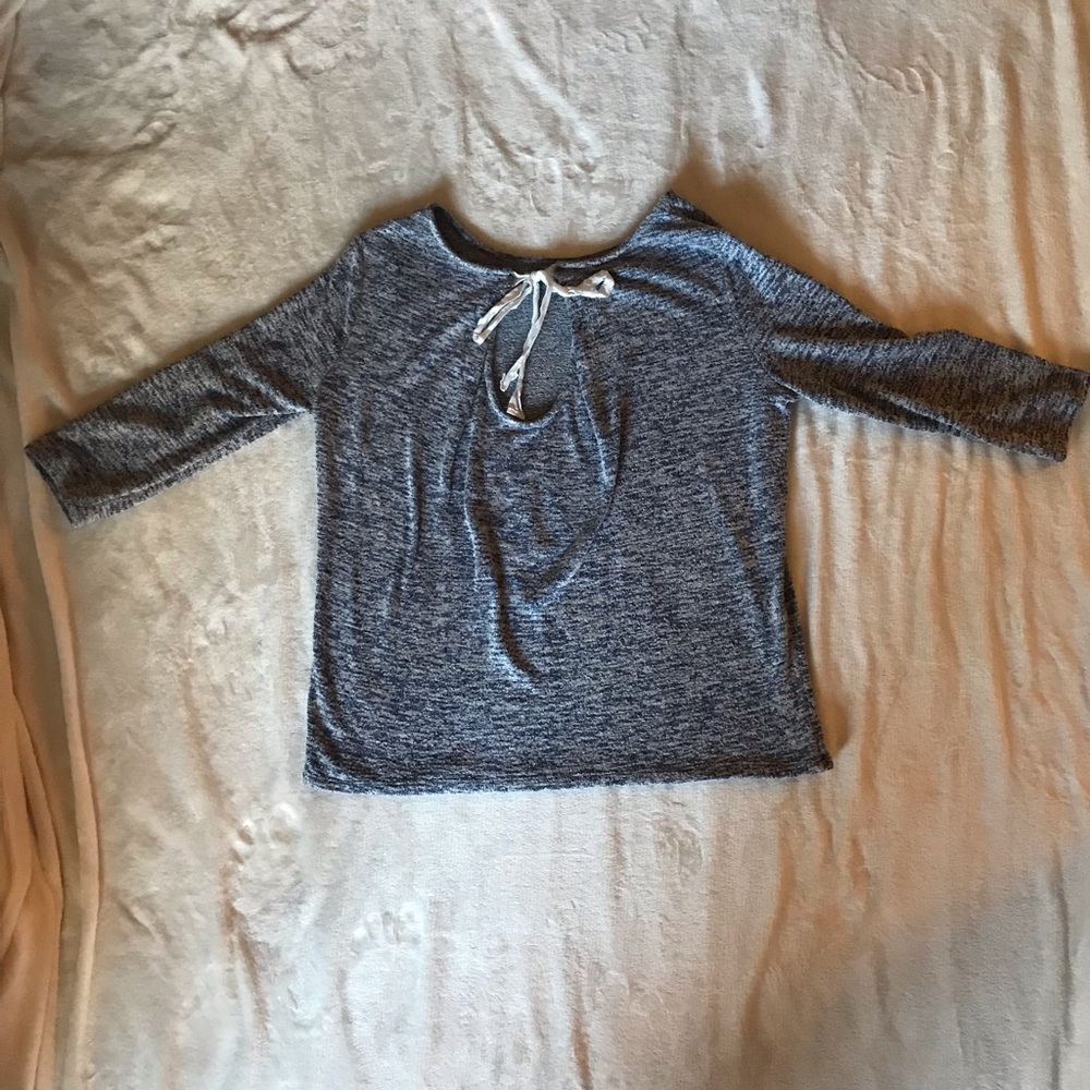 Blue 3/4 Sleeve Sweater with Tie Detail